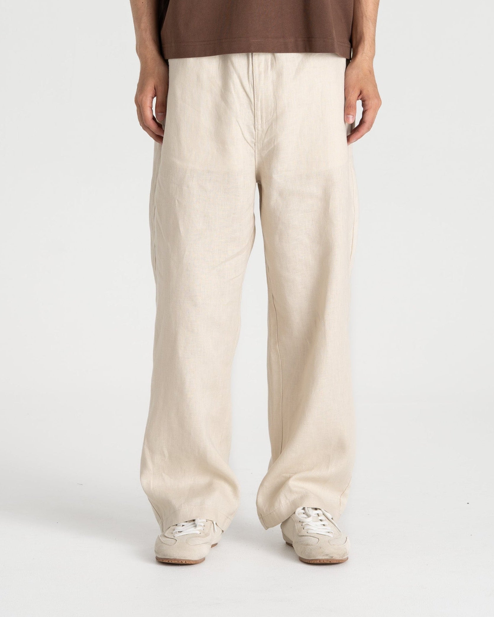 Baggy 100% hørbukser Beige